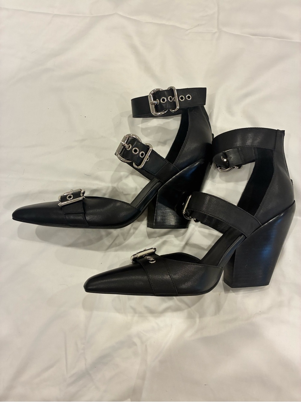 Jeffrey Campbell Black Pointed Buckle-Strap Block Heels